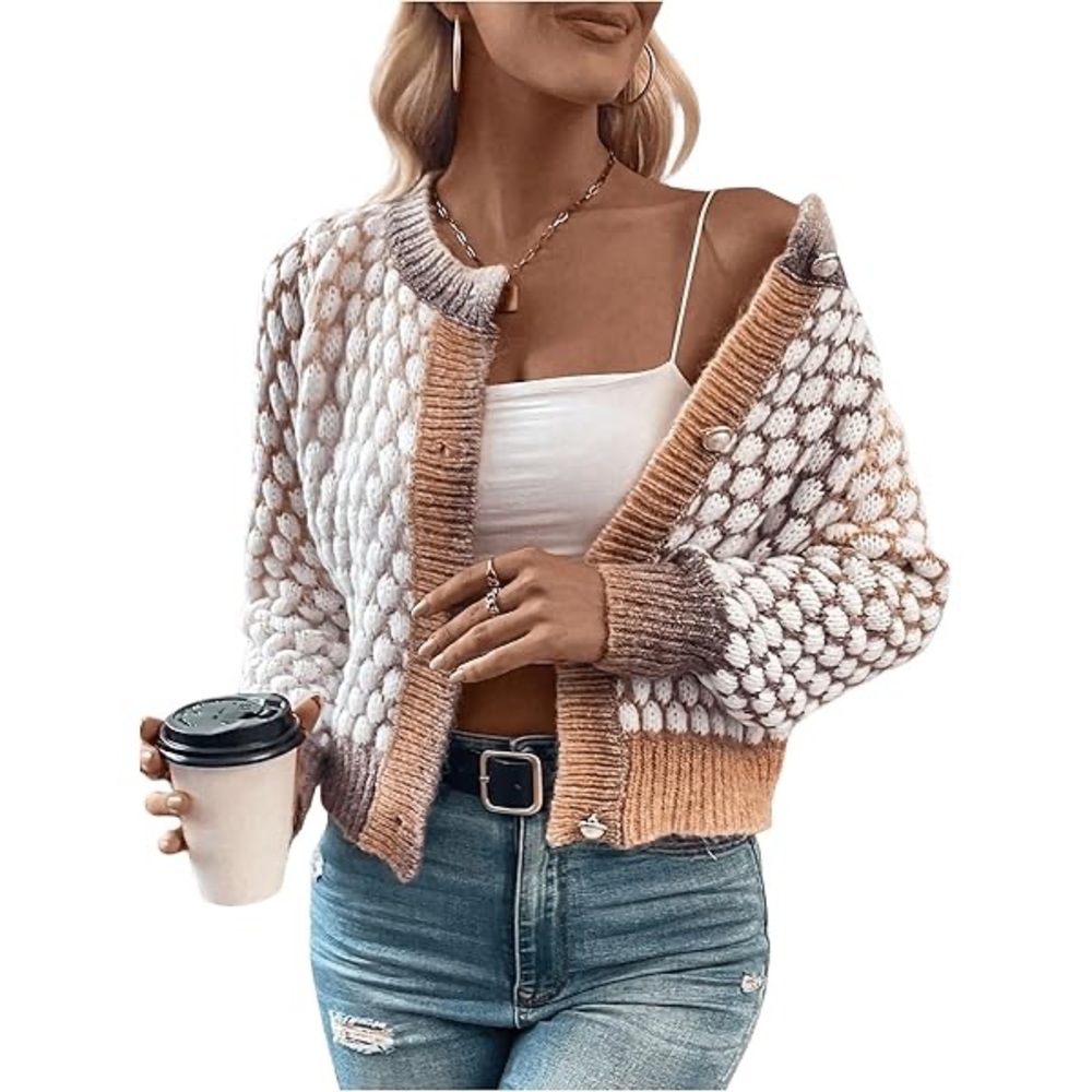 Pearl Button Multicolor Patterned Women's Sweater - image 1